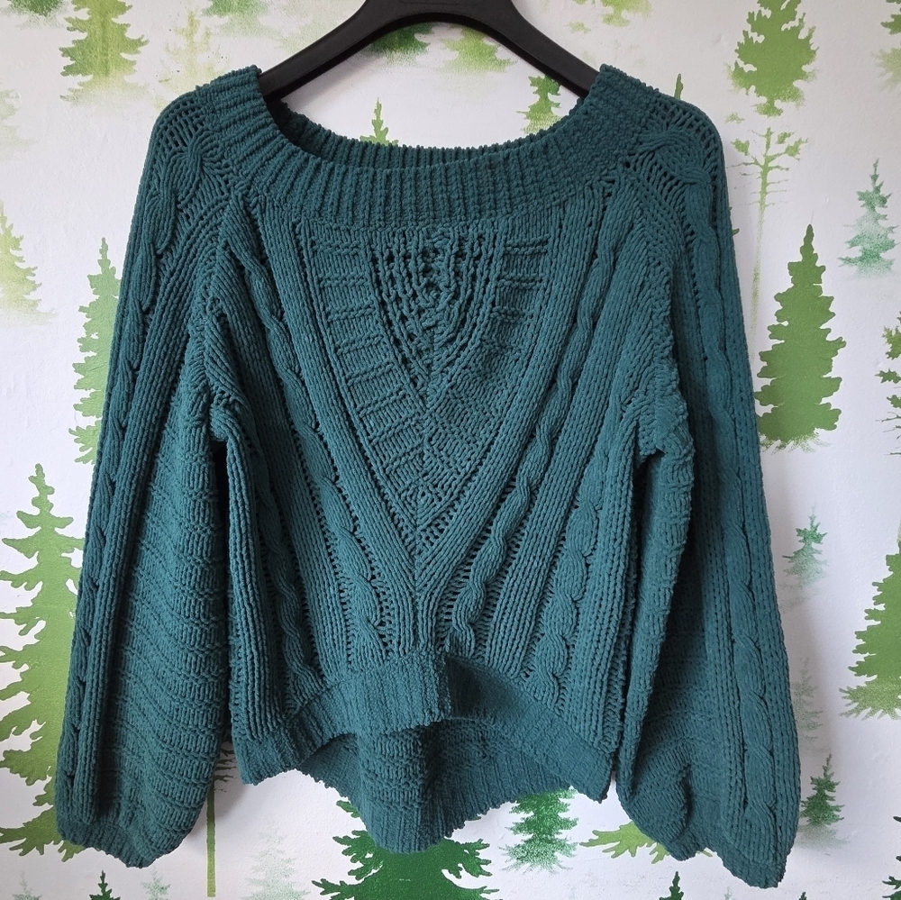 Express Balloon Sleeve Cable Knit Sweater